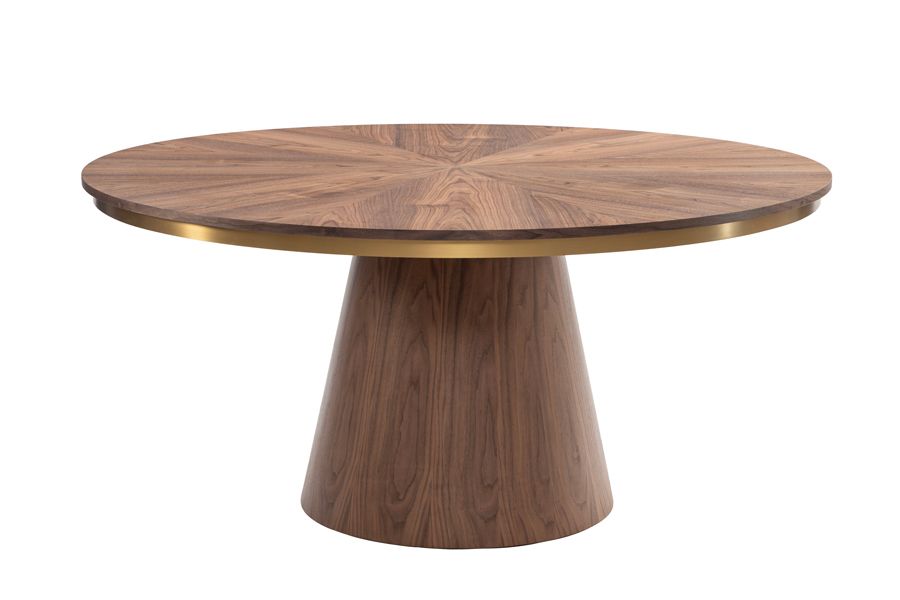 Product photography of a wooden dining table.