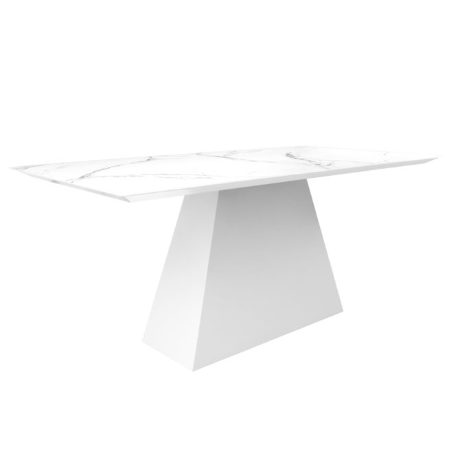 Product photography of a rectangular glass dining table.